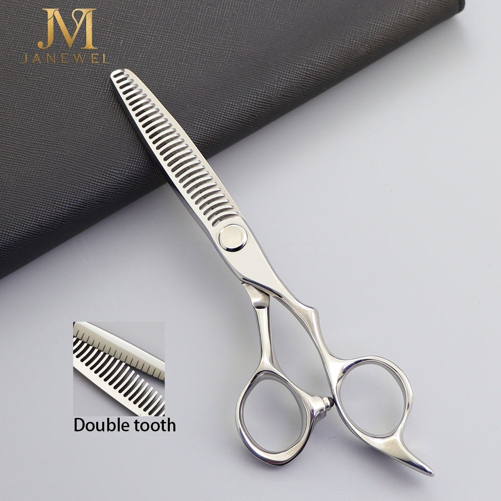 Thinning shears 6 inch VG10 steel with 28 double teeth and no groove blade for controlled thinning and blending.