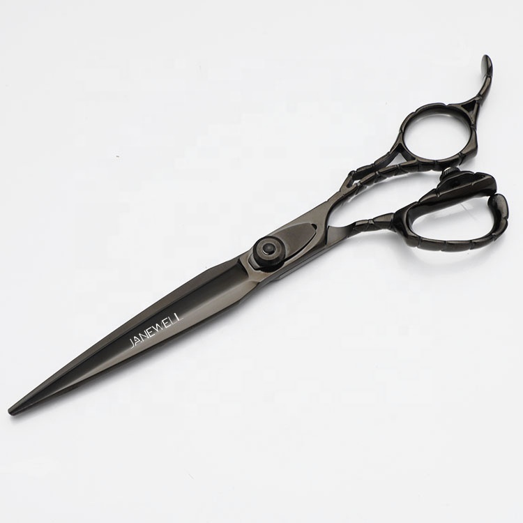 Professional 440C black coated 7 inch barber shears with sharp blade for barbers and salon hairdressing, long hair cutting shears.