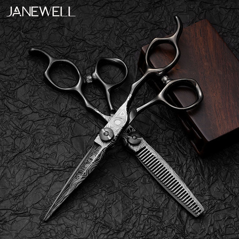 Professional 440C Black damascus barber shears for 6 inch for barbers and salon hairdressing. - thumbnail 3