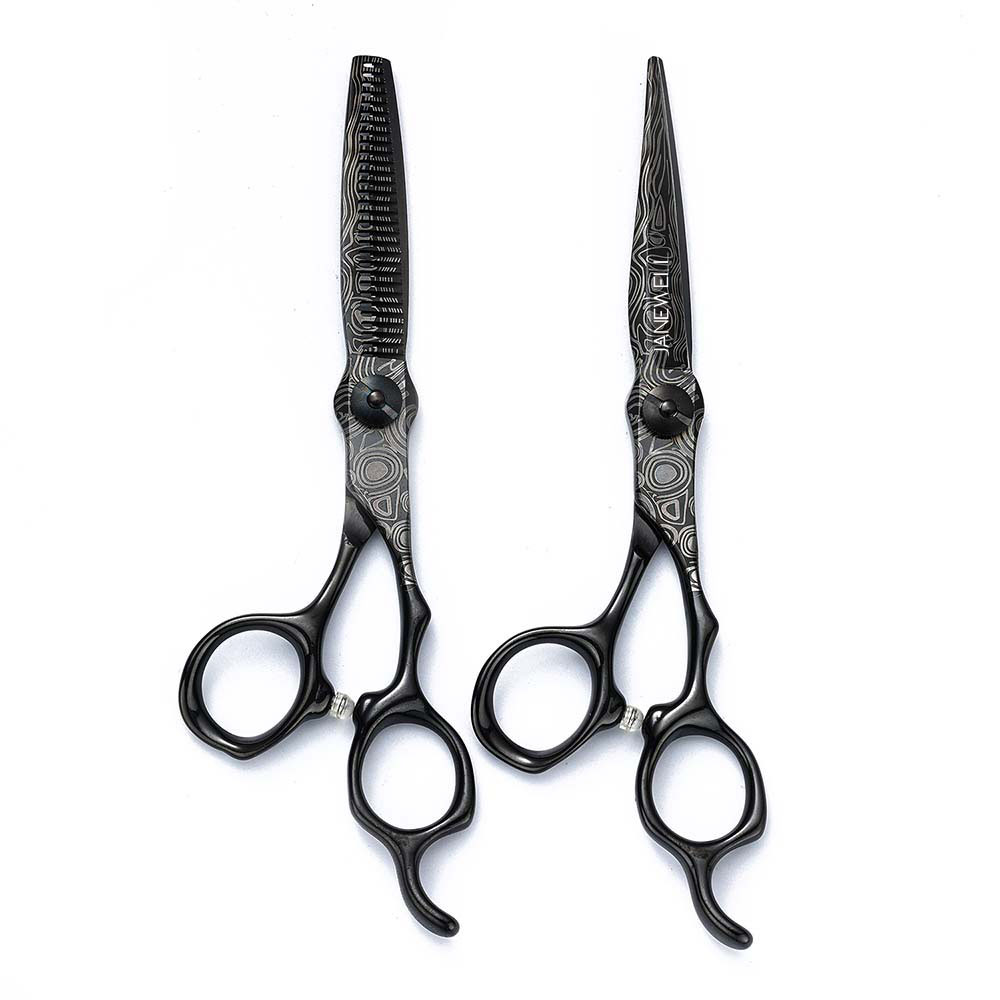 Professional 440C Black damascus barber shears for 6 inch for barbers and salon hairdressing. - thumbnail 4