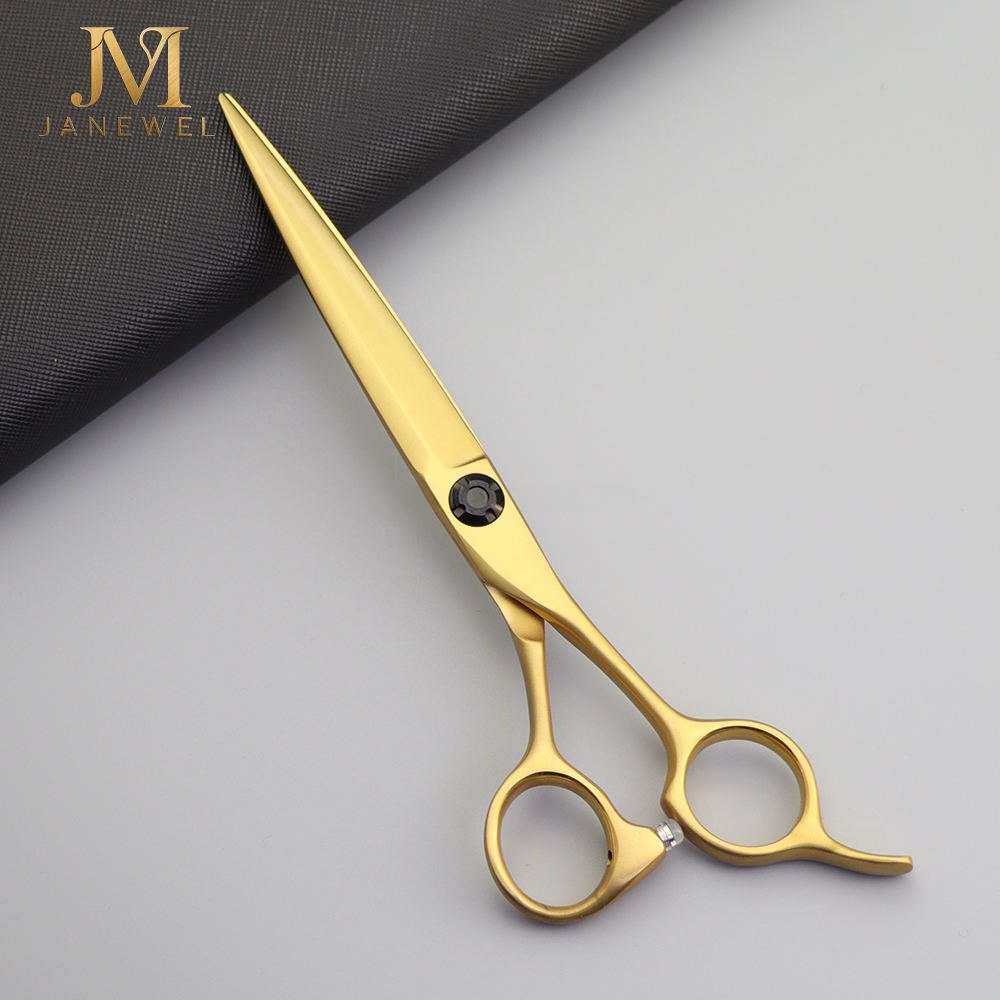 Matte gold hair cutting shears 7 inch VG10 steel 61-62 HRC with razor sharp convex edges for professional barber scissor-over-comb work. - view 1