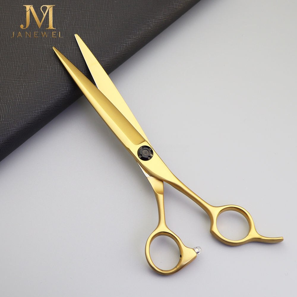 Matte gold hair cutting shears 7 inch VG10 steel 61-62 HRC with razor sharp convex edges for professional barber scissor-over-comb work. - thumbnail 2