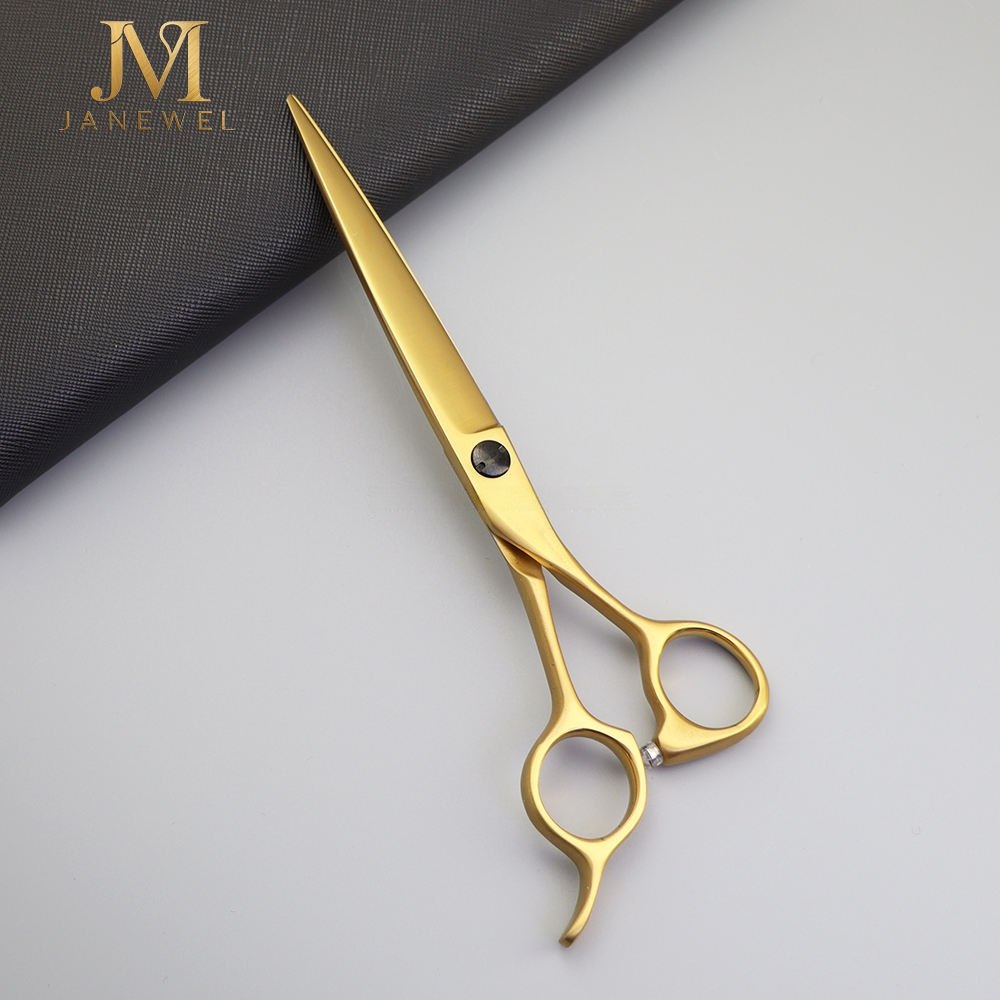 Matte gold hair cutting shears 7 inch VG10 steel 61-62 HRC with razor sharp convex edges for professional barber scissor-over-comb work. - thumbnail 3