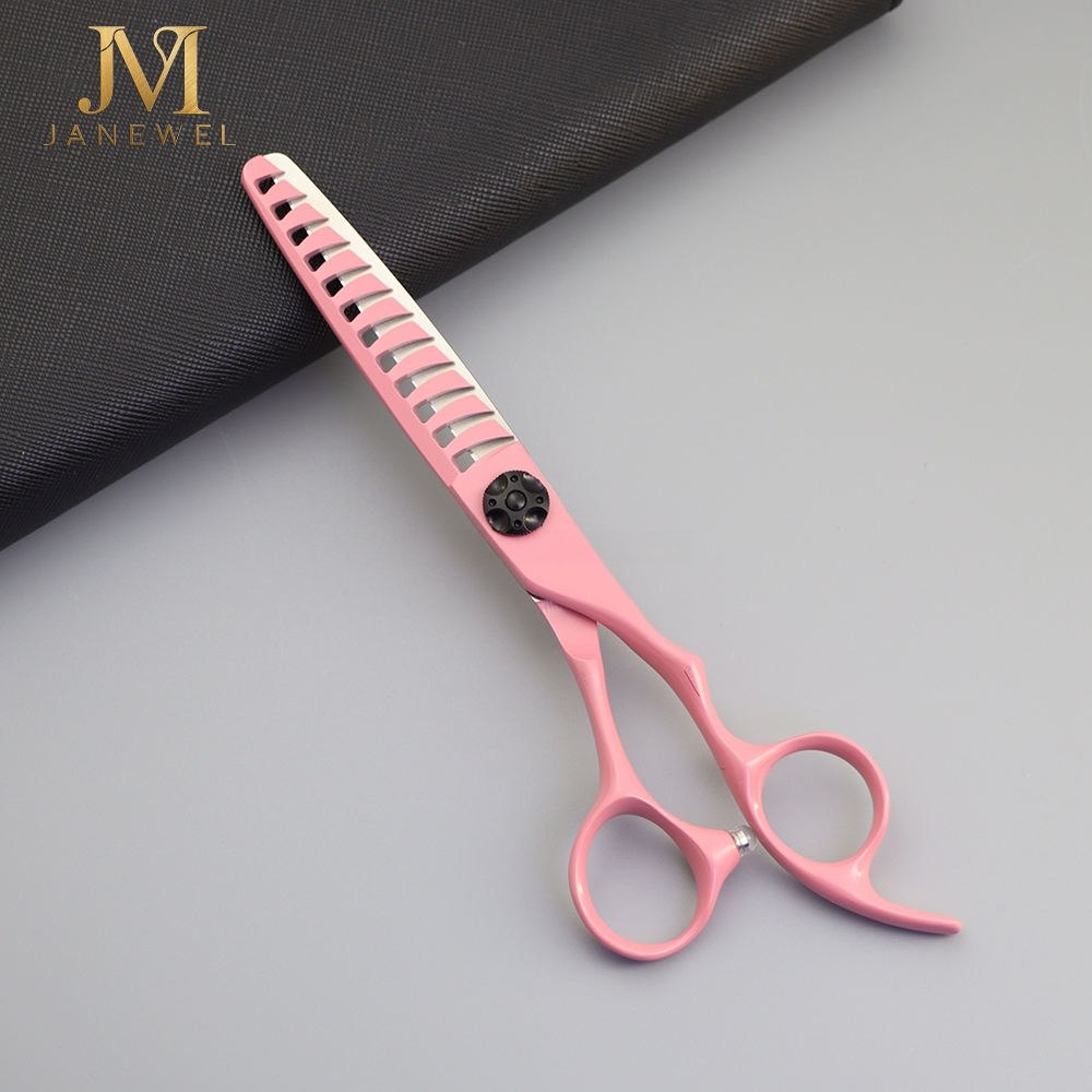 Pink thinning shears 6 inch Japanese 440C steel, 12 teeth, 45-50 percent thinning rate for efficient texturizing and blending. - view 1