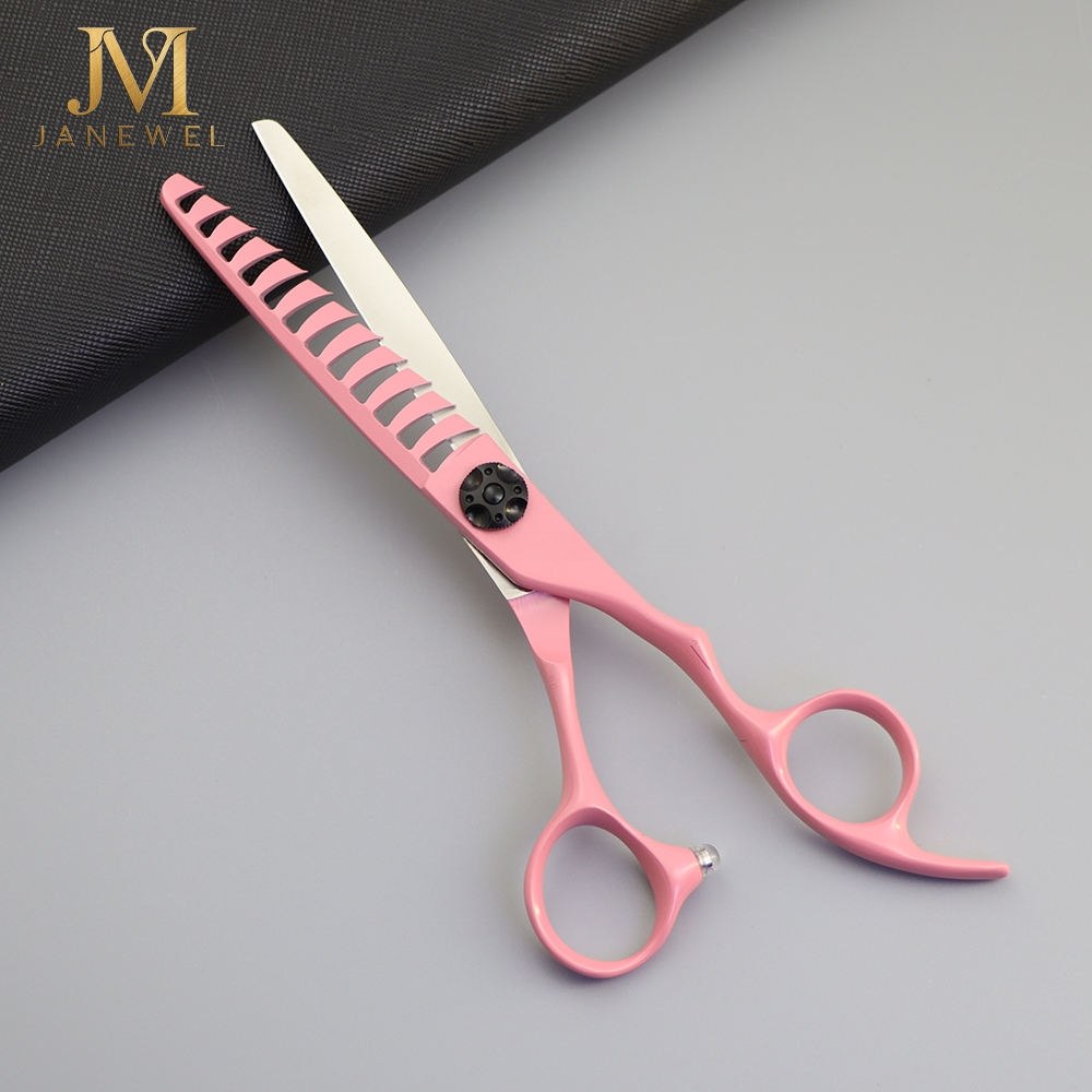 Pink thinning shears 6 inch Japanese 440C steel, 12 teeth, 45-50 percent thinning rate for efficient texturizing and blending. - thumbnail 2