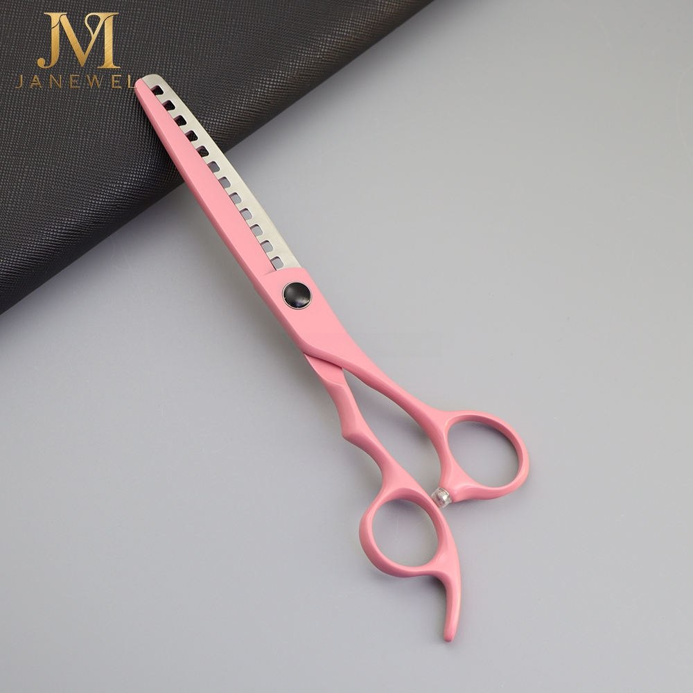 Pink thinning shears 6 inch Japanese 440C steel, 12 teeth, 45-50 percent thinning rate for efficient texturizing and blending. - thumbnail 4