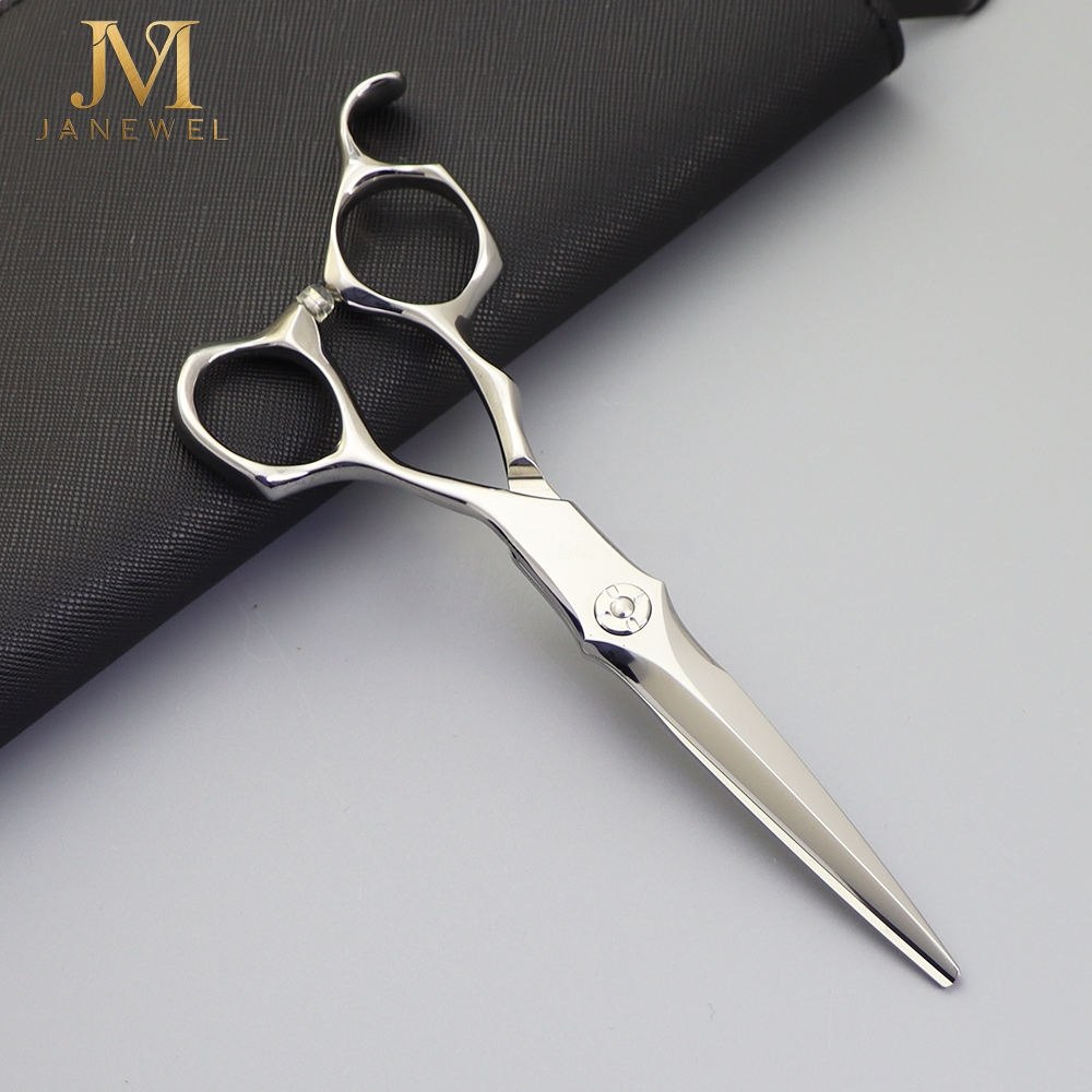 VG10 hair cutting shears 6 inch with straight blade, silver finish and red diamond style screw for hairdressers. - thumbnail 2