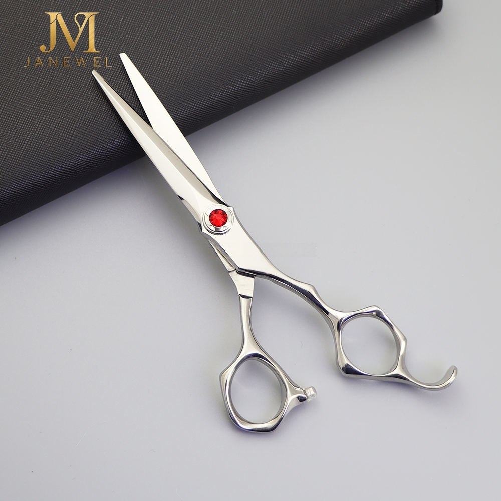 VG10 hair cutting shears 6 inch with straight blade, silver finish and red diamond style screw for hairdressers. - thumbnail 3