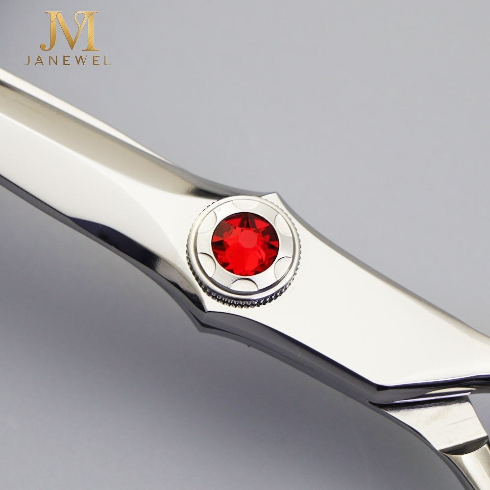VG10 hair cutting shears 6 inch with straight blade, silver finish and red diamond style screw for hairdressers. - thumbnail 4