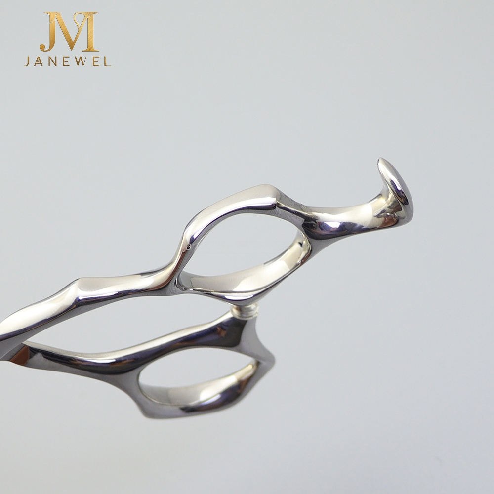 VG10 hair cutting shears 6 inch with straight blade, silver finish and red diamond style screw for hairdressers. - thumbnail 6