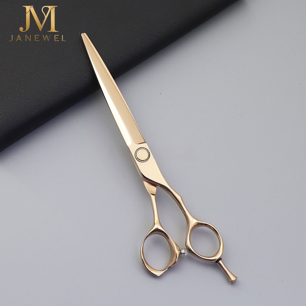 Ножницы для стрижки волос из японской стали 440C в отделке розовое золото. — миниатюра 3