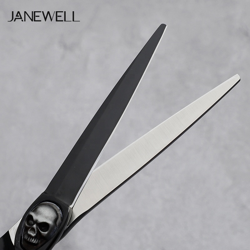 Professional 440C black barber shears with skull design pattern, 6.0 inch hair shears for barbers and salon hairdressing. - thumbnail 3