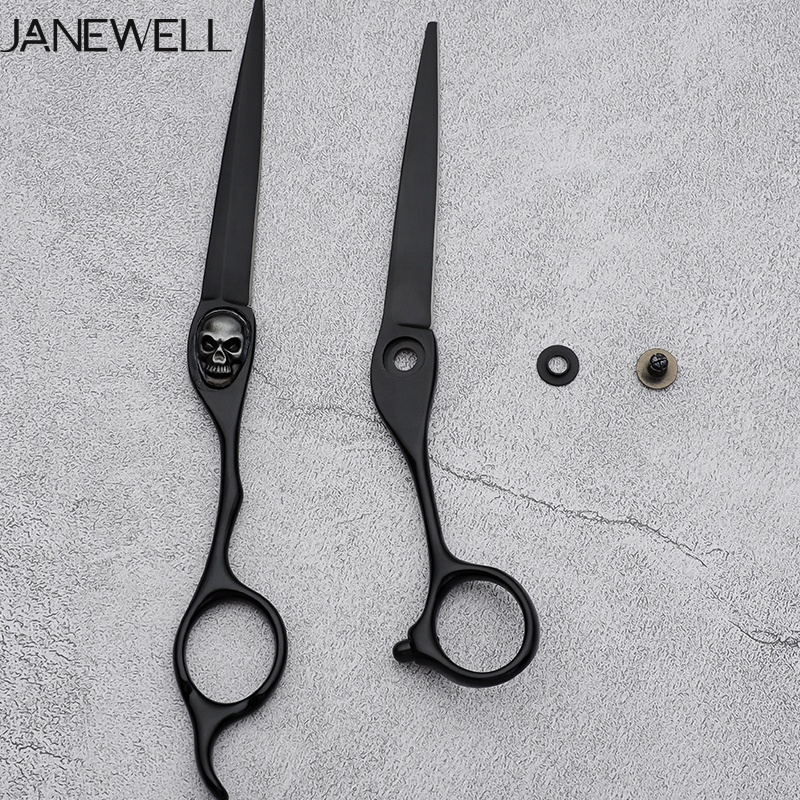 Professional 440C black barber shears with skull design pattern, 6.0 inch hair shears for barbers and salon hairdressing. - thumbnail 6