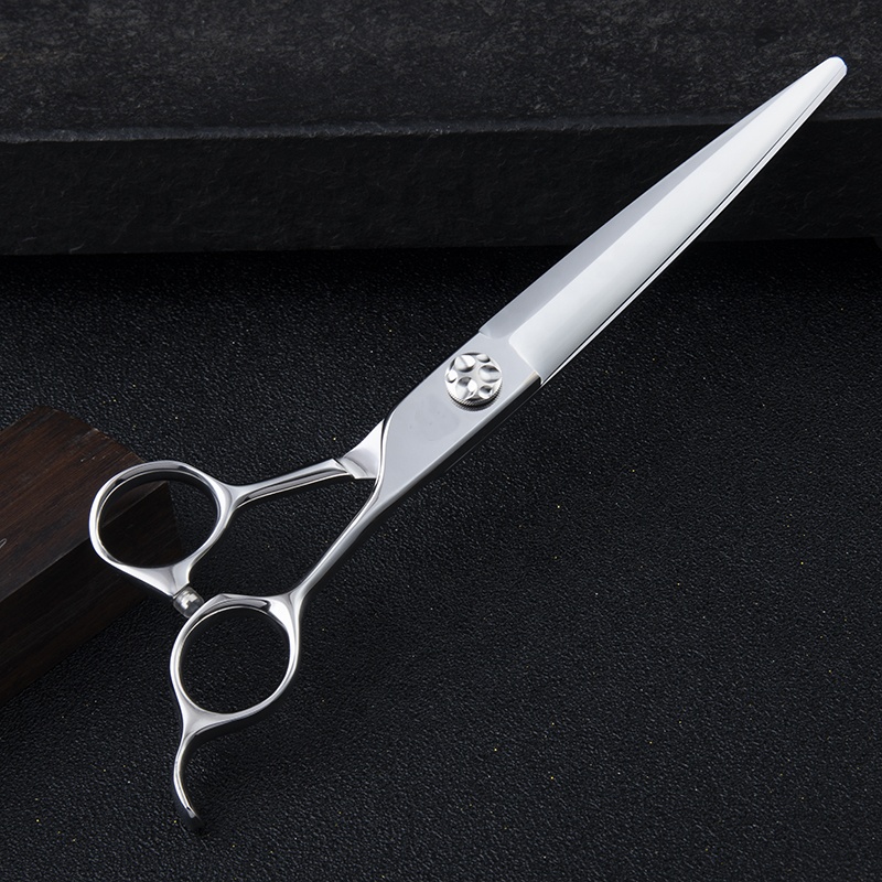 Professional VG10 Japanese steel 7 inch cutting shears, long hair shears for barbers and salon hairdressing with silver finish.