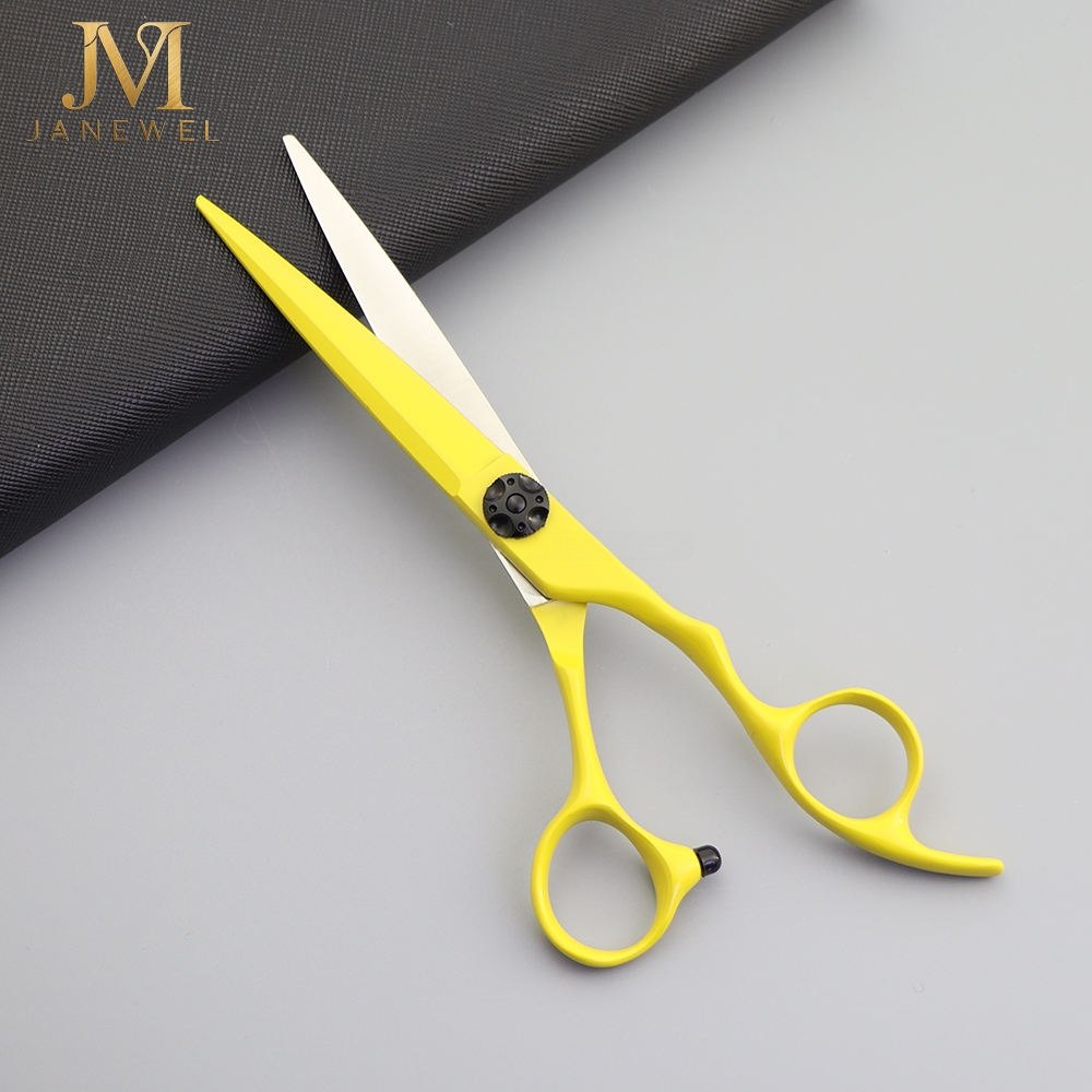 Yellow hair cutting shears 6 inch Japanese 440C steel 60-61 HRC with lemon yellow coating for barbers and salon stylists. - thumbnail 2