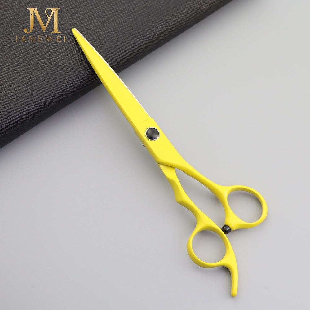 Yellow hair cutting shears 6 inch Japanese 440C steel 60-61 HRC with lemon yellow coating for barbers and salon stylists. - thumbnail 3