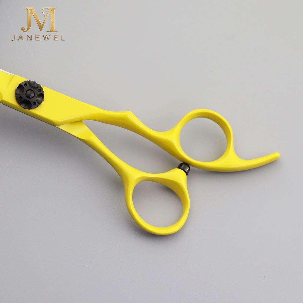 Yellow hair cutting shears 6 inch Japanese 440C steel 60-61 HRC with lemon yellow coating for barbers and salon stylists. - thumbnail 5