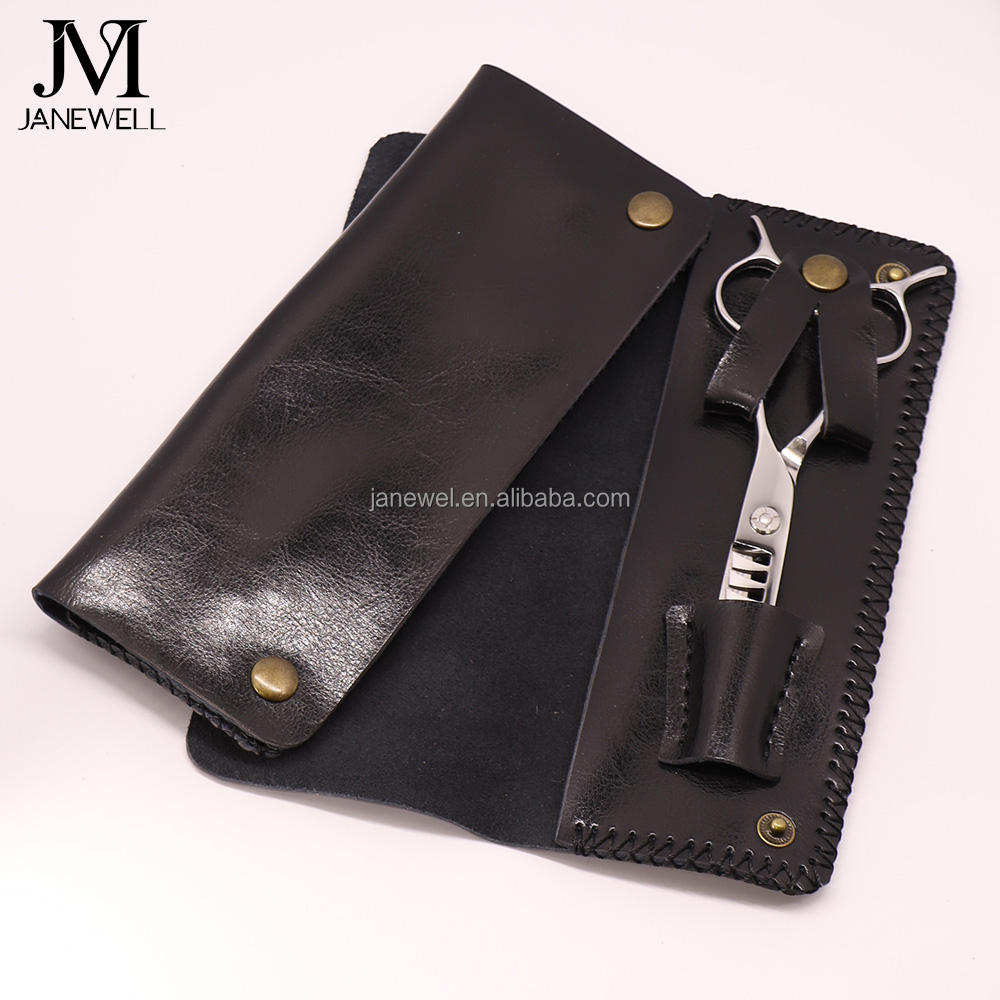 Cow leather case holding 1 pair of hair scissors. Professional quality shears organizer for barbers, hairdressers and salon stylists. - thumbnail 2