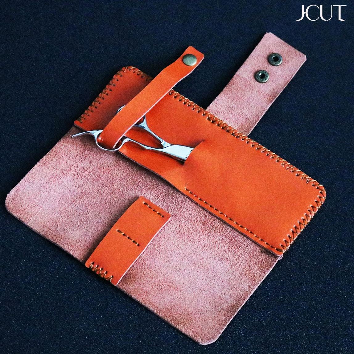 Genuine leather case holding 1 pair of barber scissors. Professional quality shears organizer for barbers, hairdressers and salon stylists. - thumbnail 3