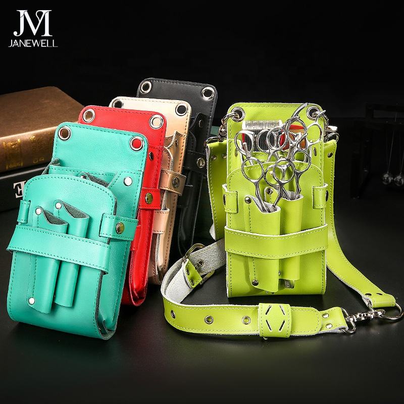Genuine leather pouch for hairdresser tools, with waist belt. Professional quality shears organizer for barbers, hairdressers and salon stylists. - thumbnail 4