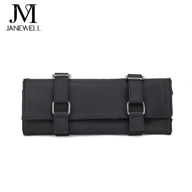 PU leather roll case holding 7 pieces of hair scissors, roll-up design. Professional quality shears organizer for barbers, hairdressers and salon stylists. - thumbnail 3