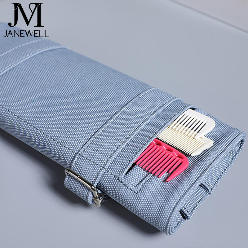 PU leather roll case holding 7 pieces of hair scissors, roll-up design. Professional quality shears organizer for barbers, hairdressers and salon stylists. - thumbnail 6