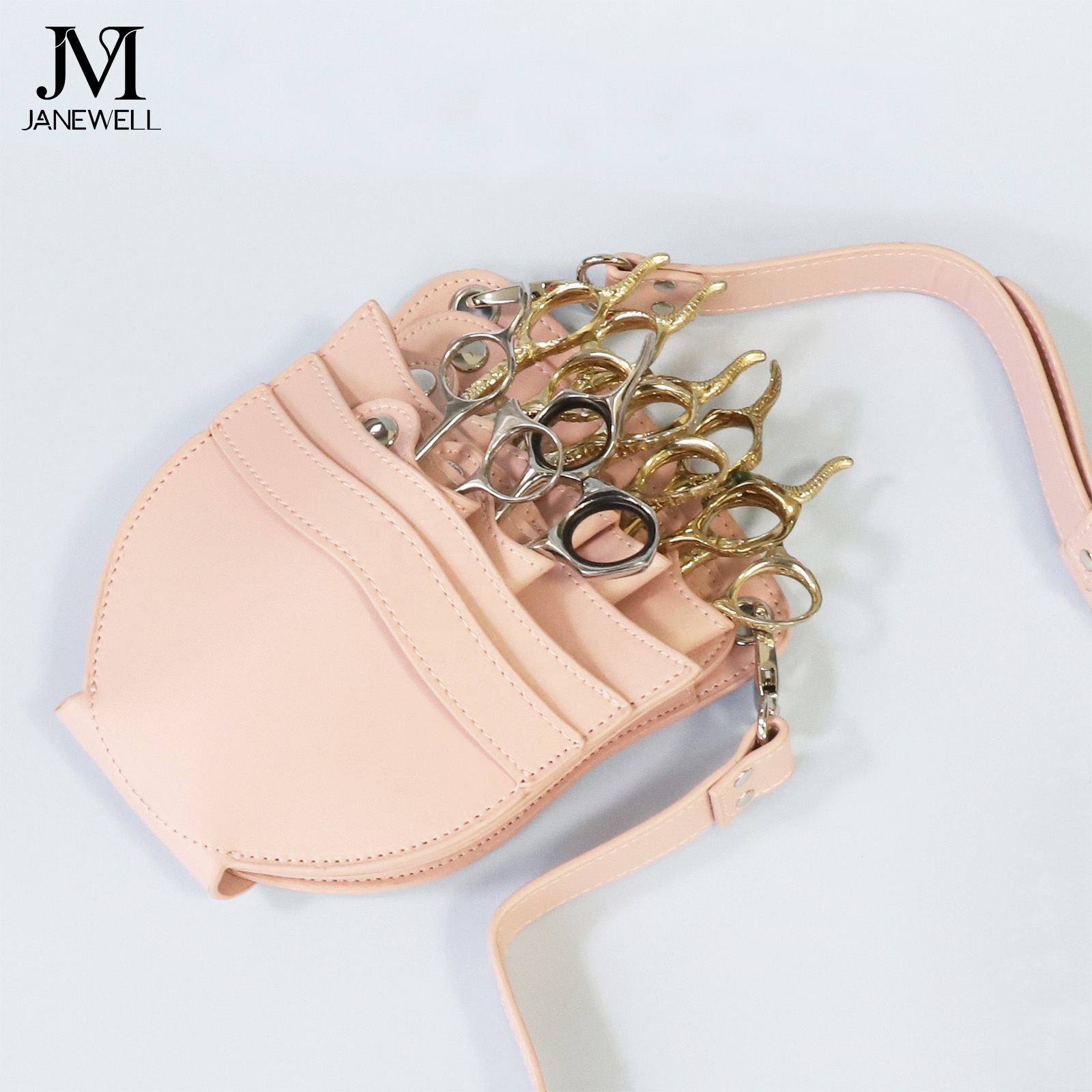 PU leather pouch holding 7 pieces of hair scissors, with waist belt. Professional quality shears organizer for barbers, hairdressers and salon stylists. - thumbnail 3
