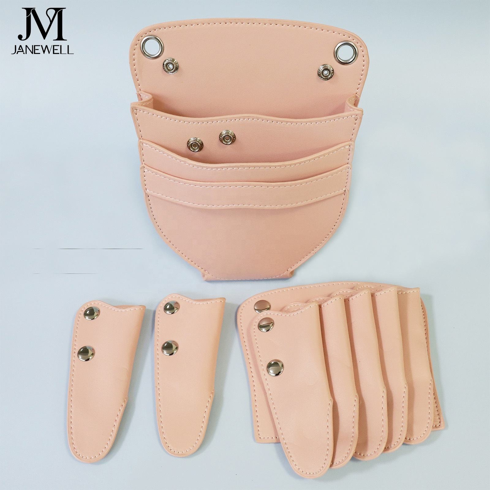 PU leather pouch holding 7 pieces of hair scissors, with waist belt. Professional quality shears organizer for barbers, hairdressers and salon stylists. - thumbnail 4