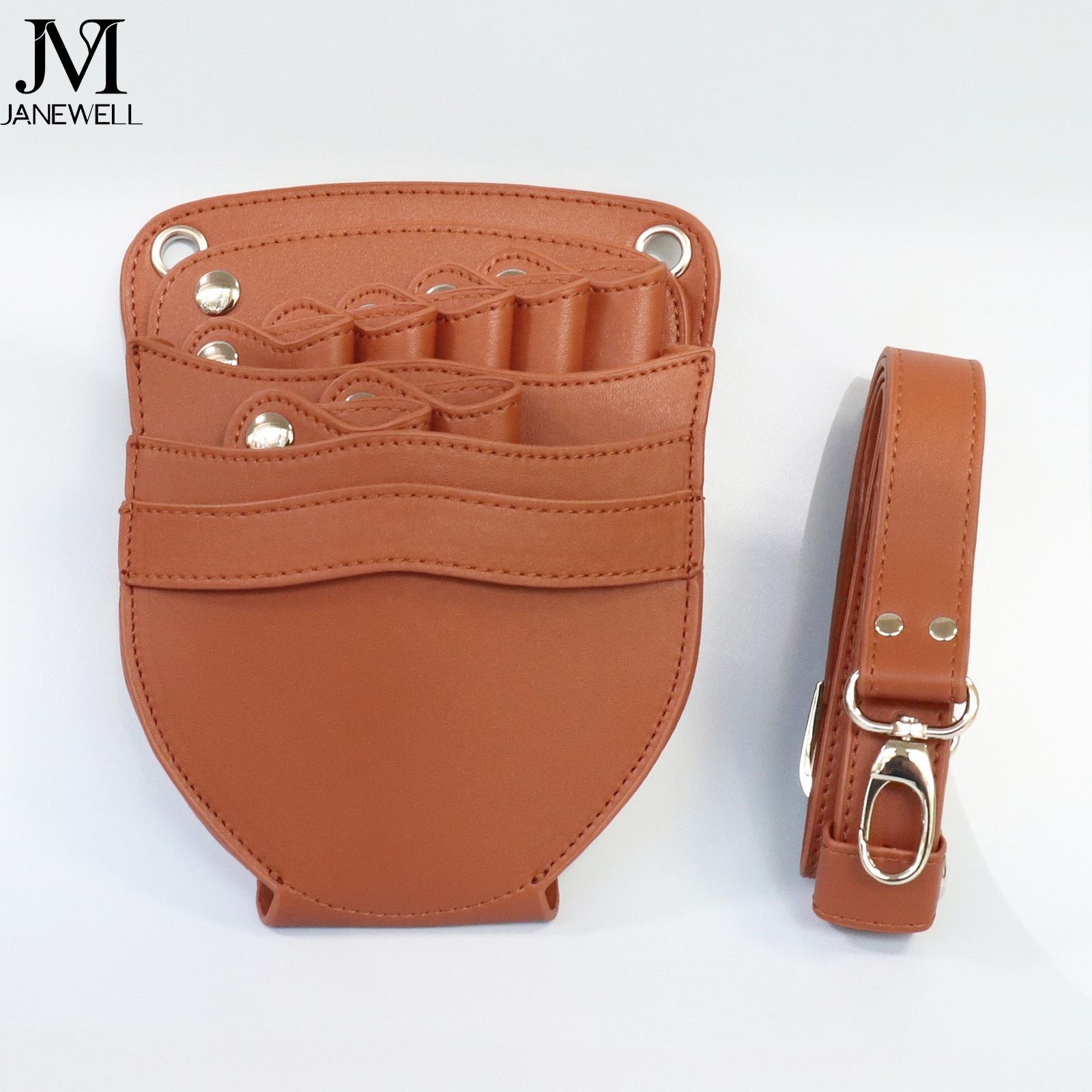 PU leather pouch holding 7 pieces of hair scissors, with waist belt. Professional quality shears organizer for barbers, hairdressers and salon stylists. - thumbnail 5