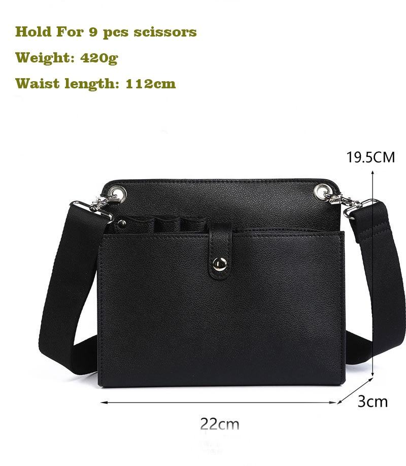 PU leather case holding 9 pieces of pet grooming scissors, with waist belt. Professional quality shears organizer for barbers, hairdressers and salon stylists. - thumbnail 5