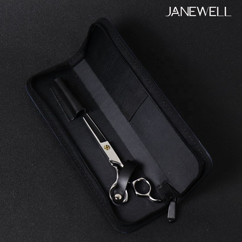 PU leather zipper case holding 1 pair of pet grooming shears, zipper closure. Professional quality shears organizer for barbers, hairdressers and salon stylists. - thumbnail 4