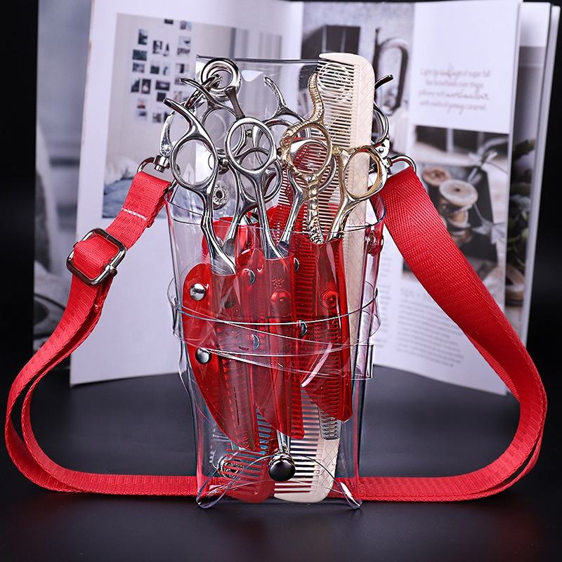 PVC bag for barber scissors, with waist belt. Professional quality shears organizer for barbers, hairdressers and salon stylists. - thumbnail 5