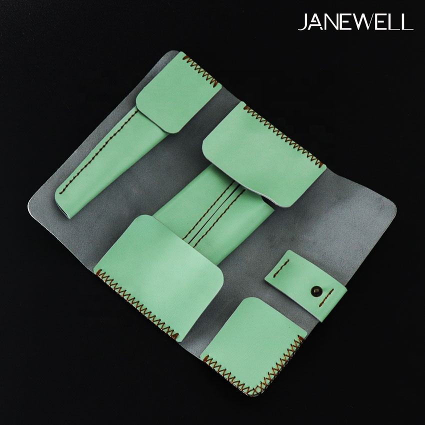 Real leather case holding 3 pieces of hair scissors. Professional quality shears organizer for barbers, hairdressers and salon stylists. - thumbnail 2