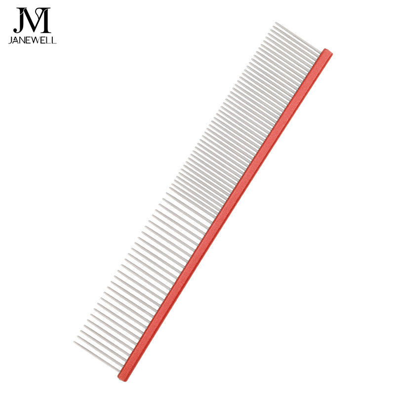 Professional black stainless steel metal dog comb for pet hair grooming, 19cm flat handle dog metle comb for daily coat care and deshedding. - thumbnail 3