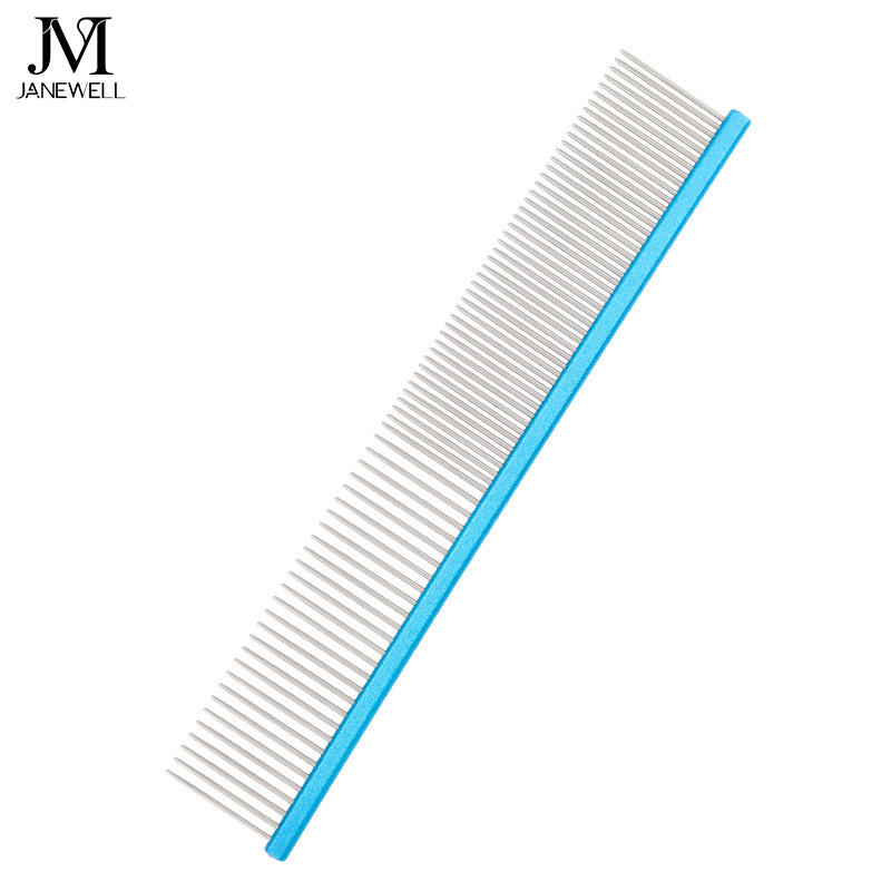 Professional black stainless steel metal dog comb for pet hair grooming, 19cm flat handle dog metle comb for daily coat care and deshedding. - thumbnail 5