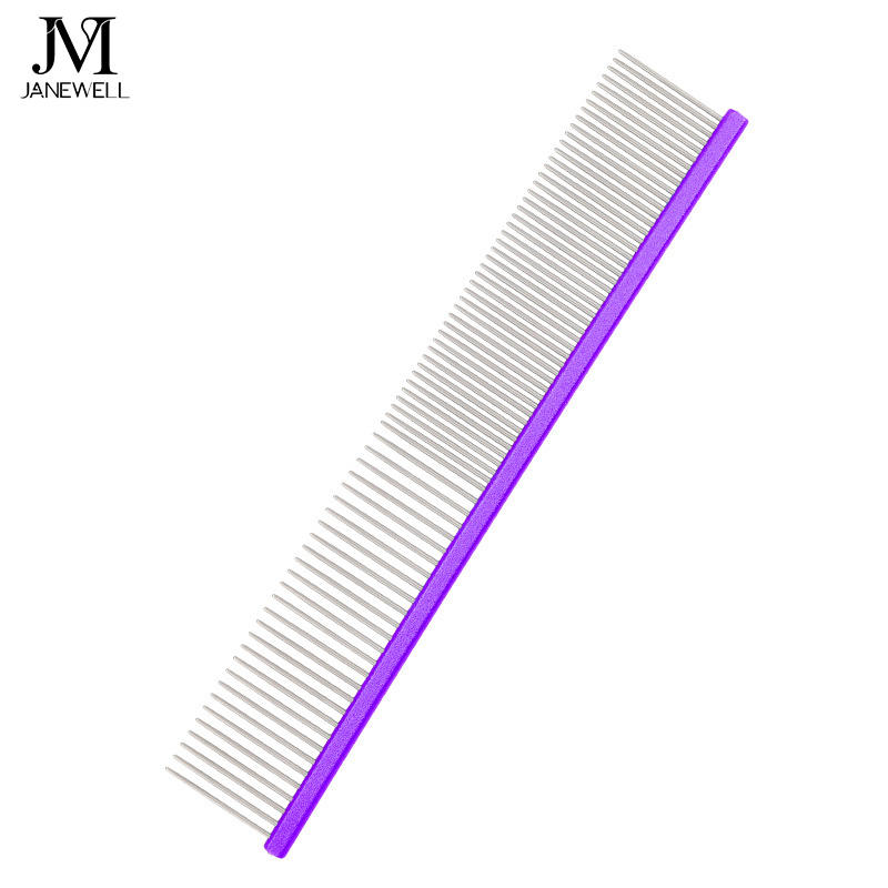 Professional black stainless steel metal dog comb for pet hair grooming, 19cm flat handle dog metle comb for daily coat care and deshedding. - thumbnail 6