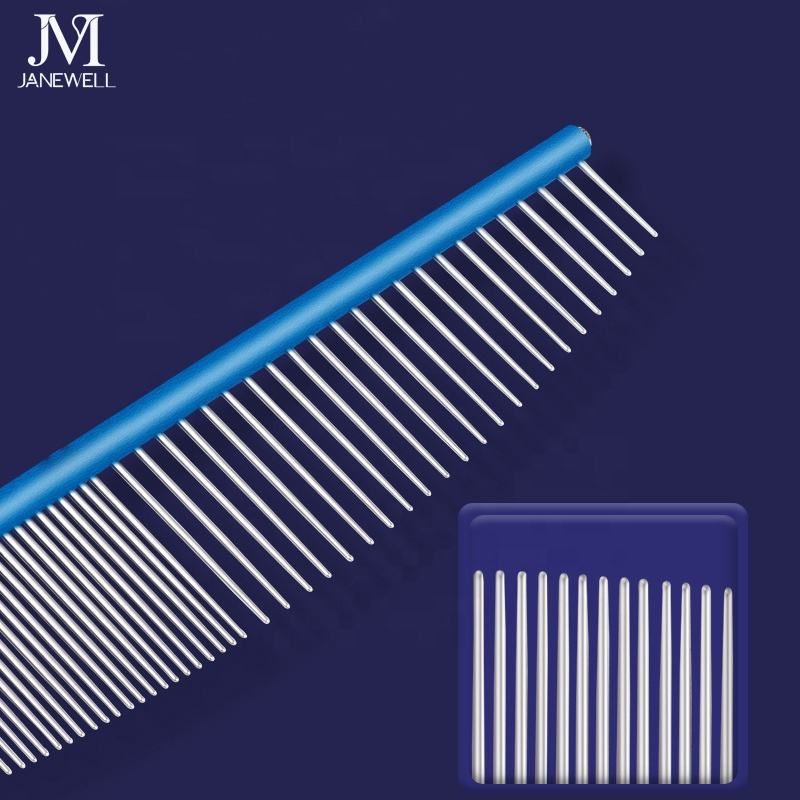 Professional black moon shape stainless steel dog comb with circle handle, 19cm ergonomic dog metle comb for detangling and coat care. - thumbnail 2
