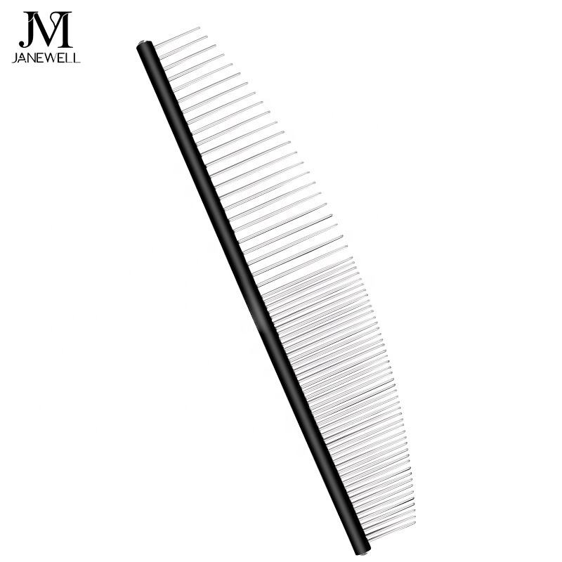 Professional black moon shape stainless steel dog comb with circle handle, 19cm ergonomic dog metle comb for detangling and coat care. - thumbnail 5