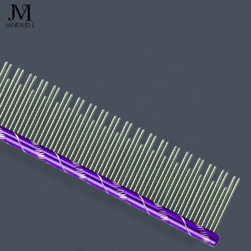 Professional colorful circle handle pet comb for dog and cat hair grooming, 19cm stainless steel dog metle comb with comfortable grip for daily use. - thumbnail 2