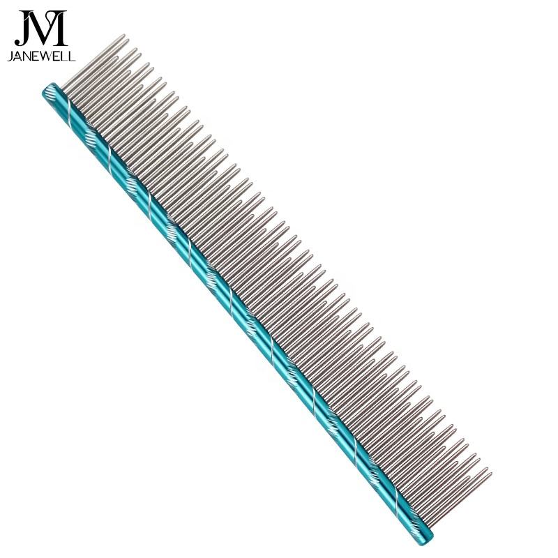 Professional colorful circle handle pet comb for dog and cat hair grooming, 19cm stainless steel dog metle comb with comfortable grip for daily use. - thumbnail 3