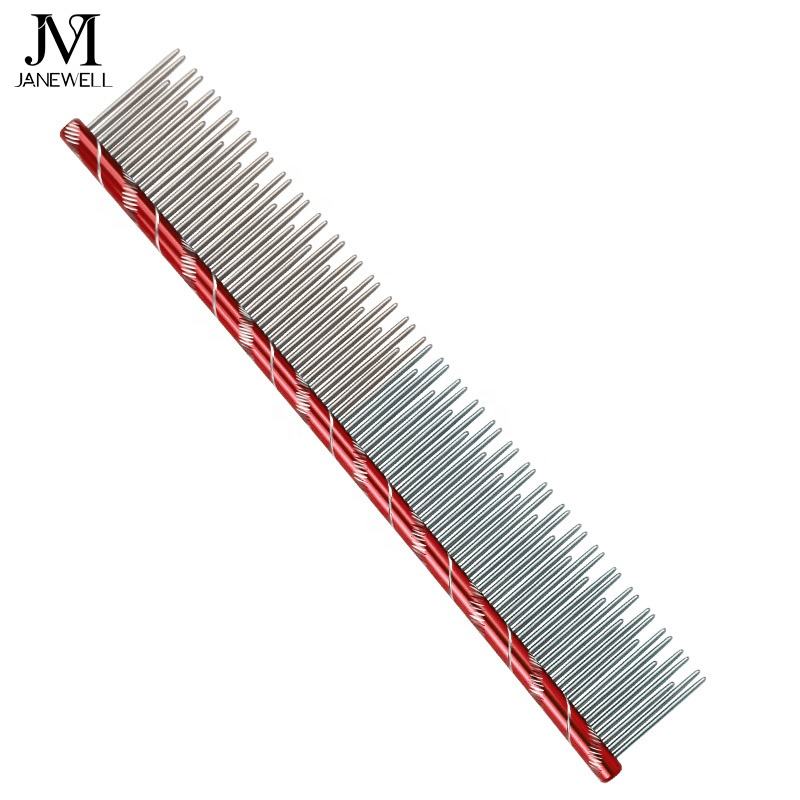 Professional colorful circle handle pet comb for dog and cat hair grooming, 19cm stainless steel dog metle comb with comfortable grip for daily use. - thumbnail 4