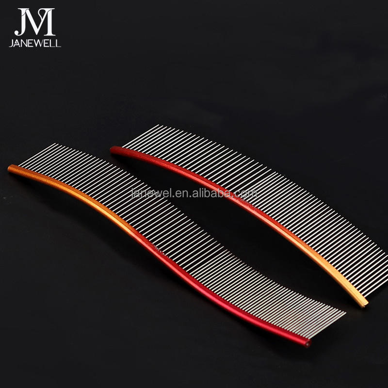 Professional curved stainless steel deshedding comb for dog grooming, 22cm S-curve dog metle comb for efficient hair removal and undercoat deshedding.