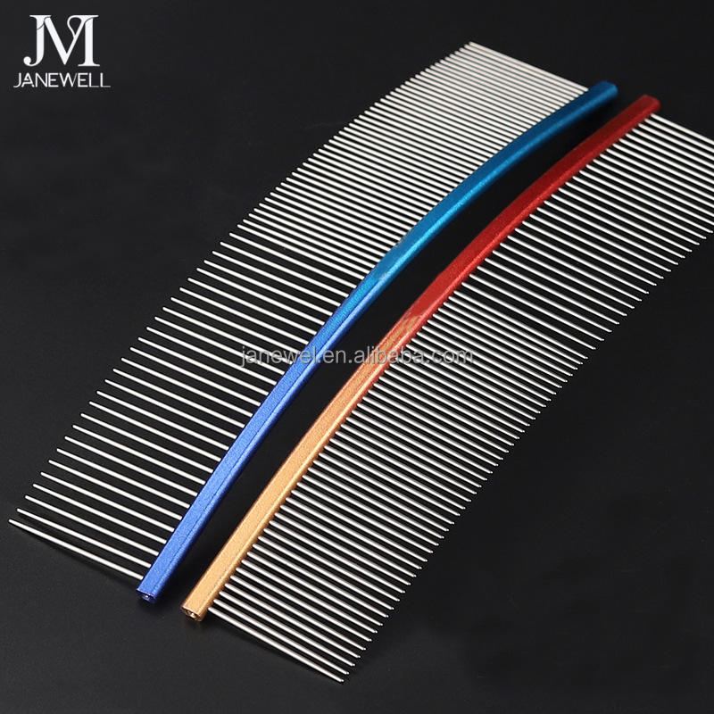 Professional curved stainless steel deshedding comb for dog grooming, 22cm S-curve dog metle comb for efficient hair removal and undercoat deshedding. - thumbnail 2