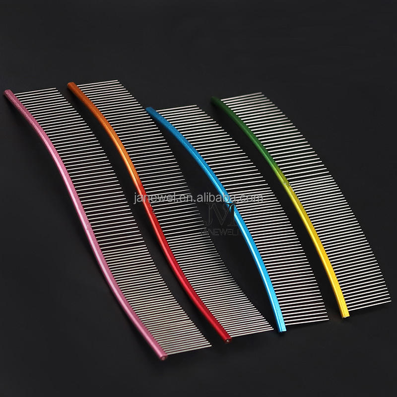 Professional curved stainless steel deshedding comb for dog grooming, 22cm S-curve dog metle comb for efficient hair removal and undercoat deshedding. - thumbnail 3