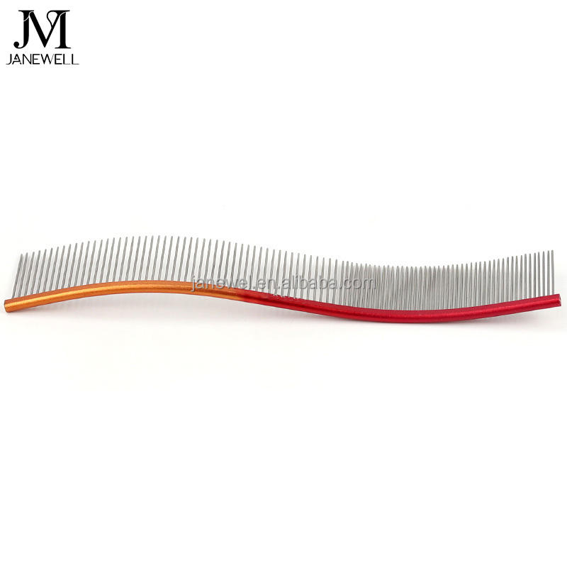 Professional curved stainless steel deshedding comb for dog grooming, 22cm S-curve dog metle comb for efficient hair removal and undercoat deshedding. - thumbnail 5