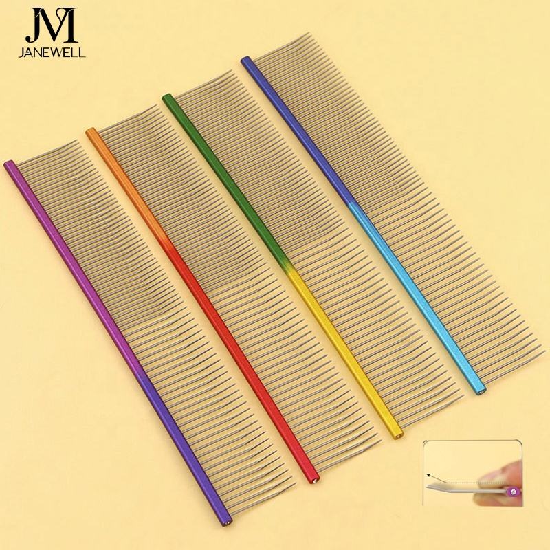 Professional stainless steel flat handle metal dog comb for pet hair grooming and detangling, 19cm professional dog metle comb for salon and home use.