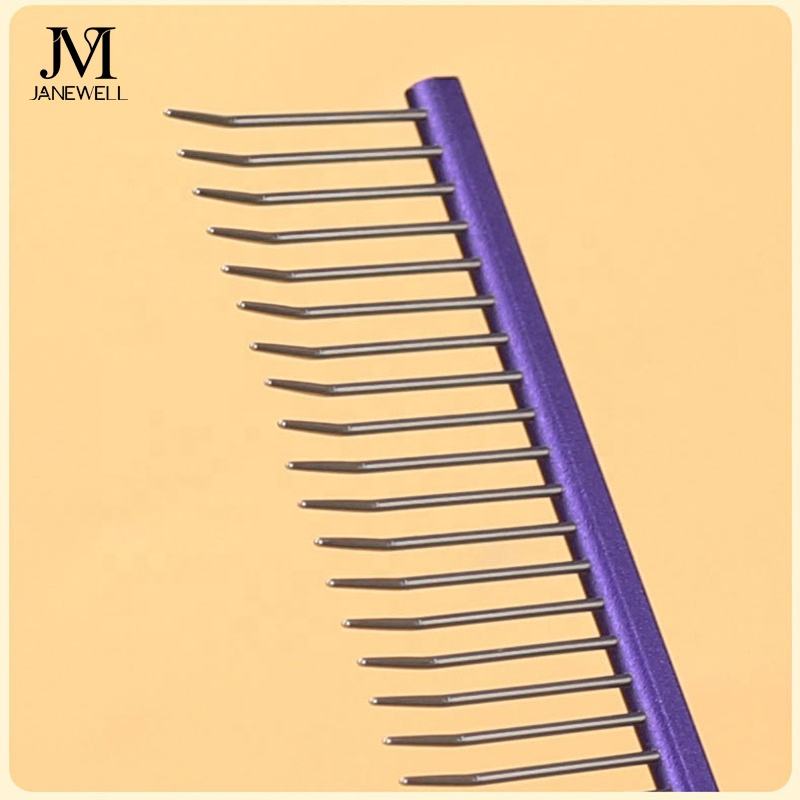 Professional stainless steel flat handle metal dog comb for pet hair grooming and detangling, 19cm professional dog metle comb for salon and home use. - thumbnail 2
