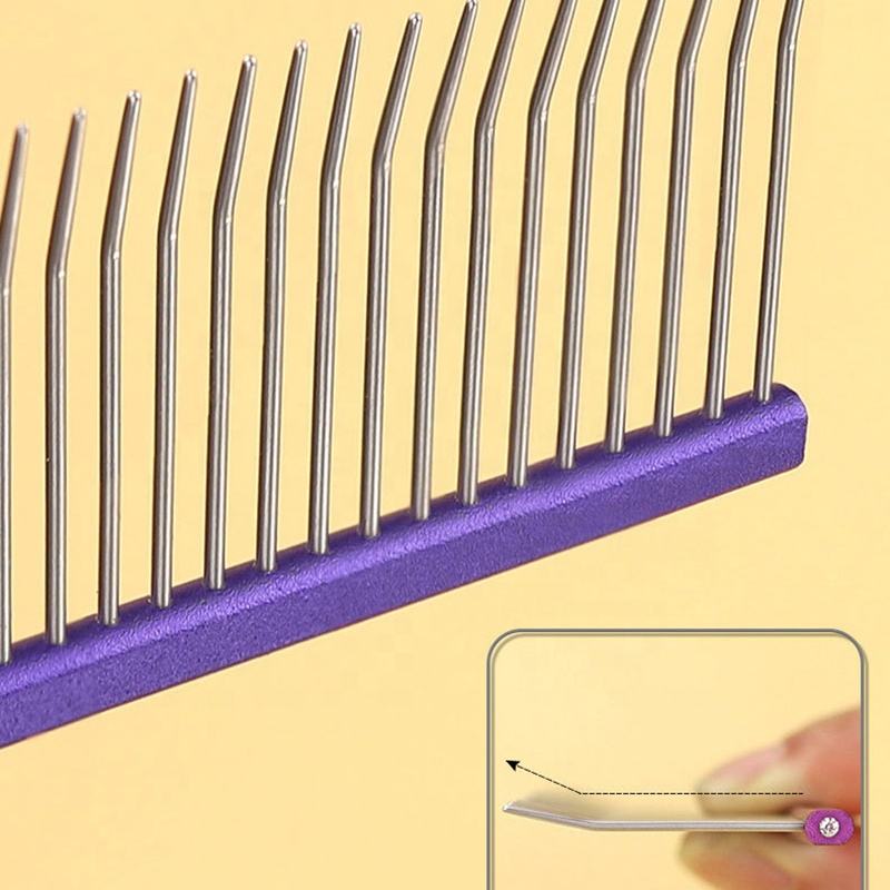 Professional stainless steel flat handle metal dog comb for pet hair grooming and detangling, 19cm professional dog metle comb for salon and home use. - thumbnail 4
