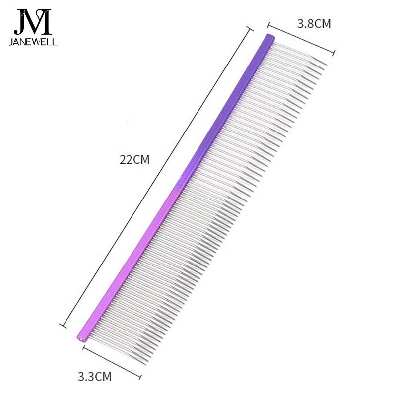 Professional stainless steel flat handle metal dog comb for pet hair grooming and detangling, 19cm professional dog metle comb for salon and home use. - thumbnail 5