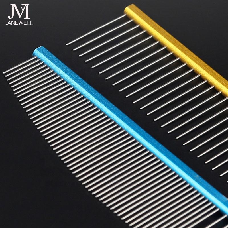Professional moon shape stainless steel pet comb for dog and cat grooming, 19cm ergonomic dog metle comb for efficient hair detangling and deshedding. - thumbnail 2